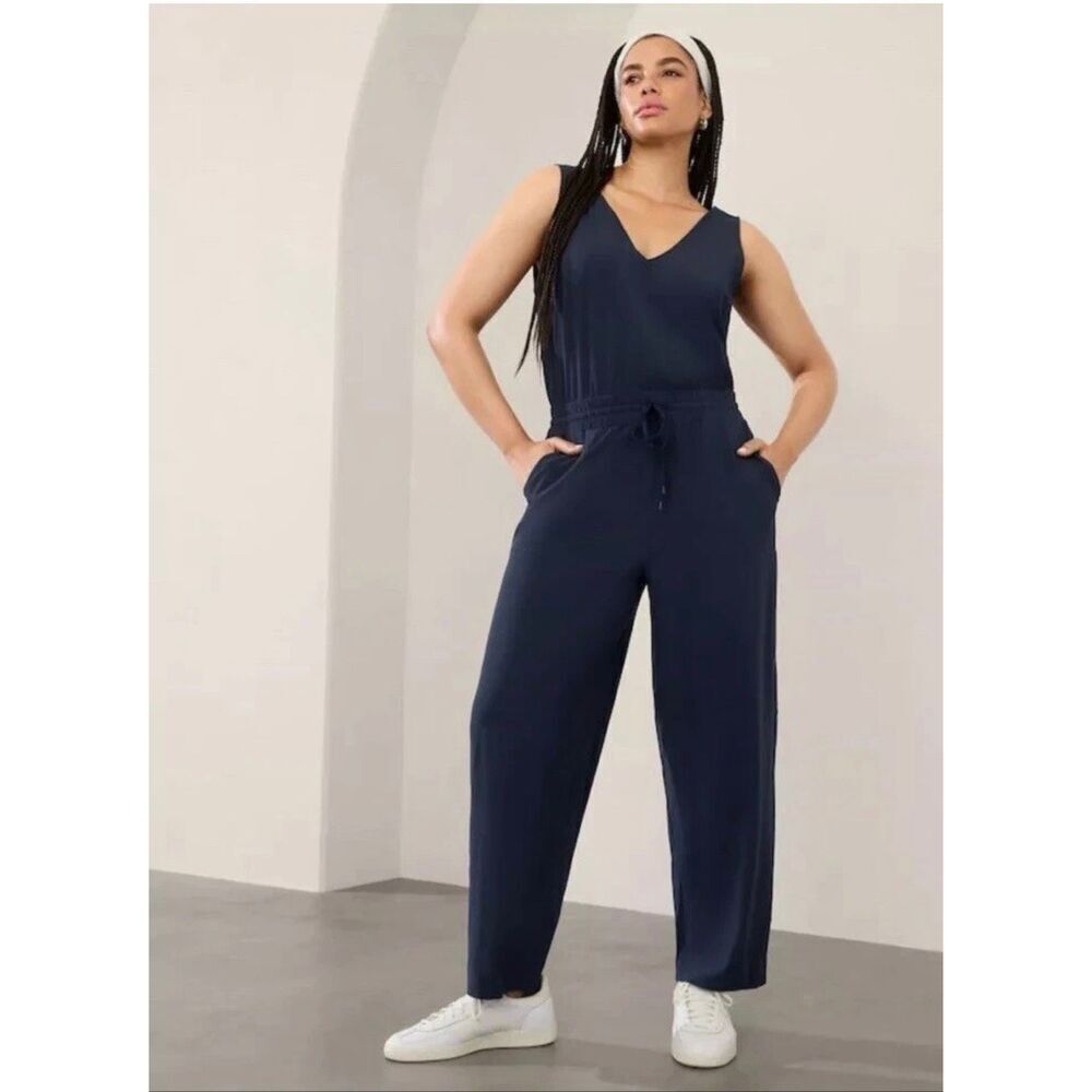 Athleta Avenue Jumpsuit Pacific Blue Lightweight Travel size Large